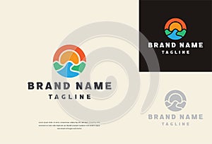 Sunrises River Mountain landscape logo vector