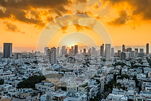 Sunrising of aerial view of Tel Aviv City with modern skylines in the morning in Israel