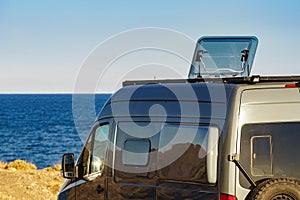 Sunroof, raisable window on roof top of campervan