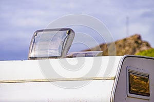 Sunroof, raisable window on roof top of caravan