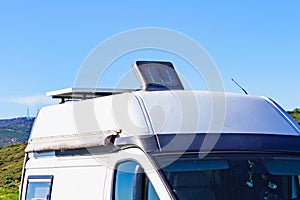 Sunroof, raisable window on roof top of caravan