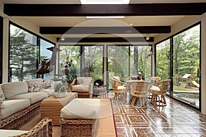 Sunroom with patterned tile