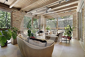 Sunroom with wicker furniture