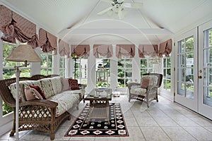 Sunroom with wicker furniture