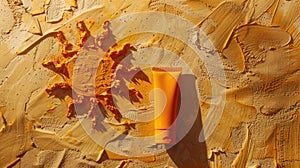 Sunscreen on an abstract background with a painted sun