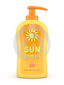 Sunscreen bottle with dispenser pump photo