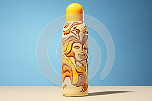 sunscreen bottle with sun drawing on skin made of cream