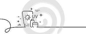 Sunscreen line icon. Uv Sun cream sign. Continuous line with curl. Vector