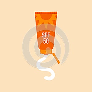 Sunscreen lotion in a tube. Sun protection.