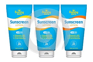 Sunscreen lotion vector product label set