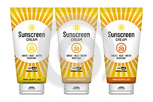 Sunscreen lotion vector product label set