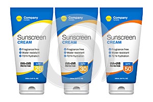 Sunscreen lotion vector product label set