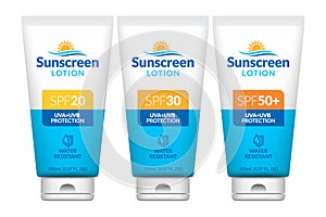 Sunscreen lotion vector product label set