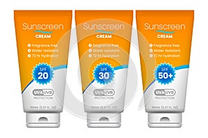 Sunscreen lotion vector product label set