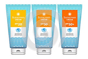 Sunscreen lotion vector product label set