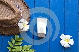 Sunscreen spf50 and accesories of lifestyle woman