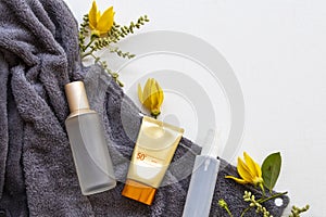 Sunscreen spf50, collagen water spray and toners serum cosmetics beauty health care for skin face