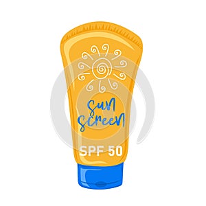Sunscreen tube. Sun protection cosmetics. Beauty and health care concept