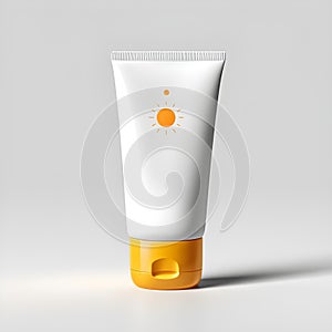 Sunscreen in a white tube with a painted sun