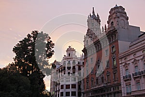 Sunset sky at La Glorieta square in Valencia, Spain photo