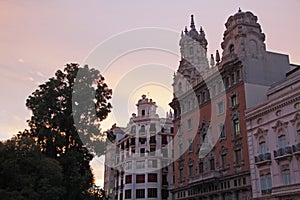 Sunset sky at La Glorieta square in Valencia, Spain photo