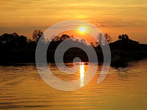 Sunset of the 4,000 islands (Si Phan Don) in LAOS. View from the west side of Don Det Island