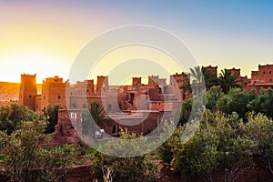 Sunset above ancient city of Ait Benhaddou in Morocco