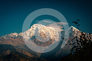 Sunset above Annapurna valley Himalayn mountain near Machapuchare Mardi Himal track in the Himalaya mountains