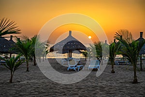 Sunset above Atlantic Ocean and a beach in Senegal, Africa