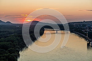 Sunset above Danube river in Bratislava, Slovak