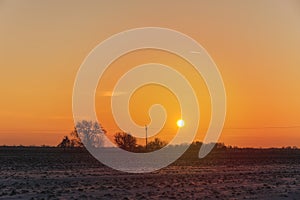 Sunset above fields/village - Serbia - Vojvodina, KisaÄ village