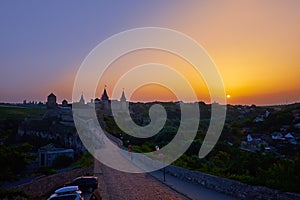 The sunset above the Kamianets-Podilskyi Castle, Ukraine