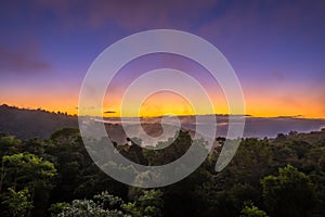 Sunset above Rainforest of Lamington National Park, Queensland, Australia