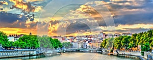 Sunset above the Saone river in Lyon, France