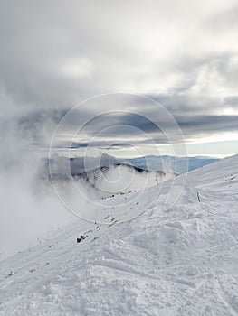 Sunset above ski slope in Slovakia tatra mountains