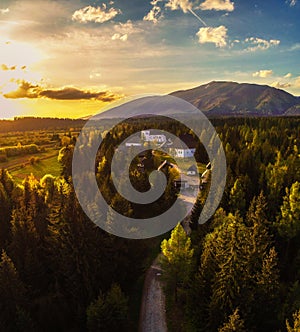 Sunset above a small village located in High Tatra Mountains