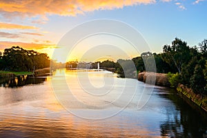 Sunset above Torrens river in Adelaide