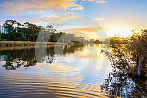 Sunset above Torrens river in Adelaide