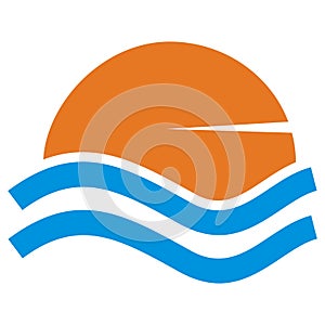 Sunset above the water surface, web icon, symbol, eps.