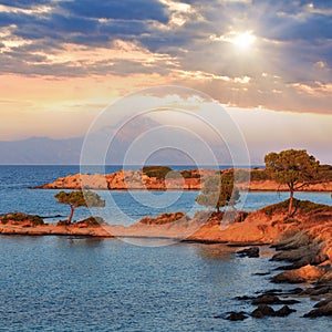 Sunset Aegean sea coast (Chalkidiki, Greece