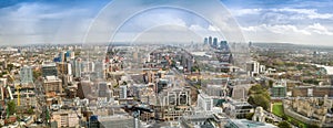 Sunset aerial panoramic view of London skyline, eastern side