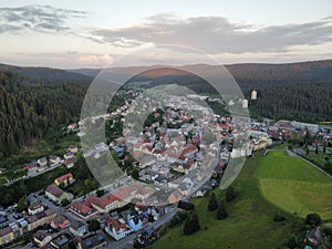 Sunset, Aerial photo over the city in Black Forest Germany