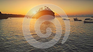 Sunset aerial view: Boats sailing in Ocean