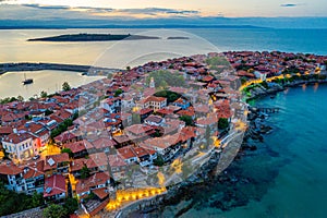 Sunset aerial view of Bulgarian town Sozopol photo