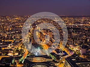 Sunset aerial view of the famous Gare Vaugirard train station and downtown citypscape