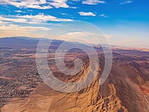 Sunset aerial view of the Frenchman Mountain and cityscape of Las Vegas