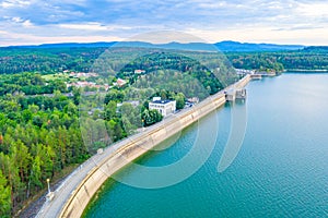 Sunset aerial view of Koprinka dam in Bulgaria