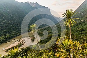 Sunset aerial view of Nam Ou river from Phanoi viewpoint, La