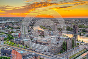 Sunset aerial view of Port of Rotterdam, Netherlands