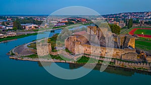 Sunset aerial view of Smederevo fortress in Serbia